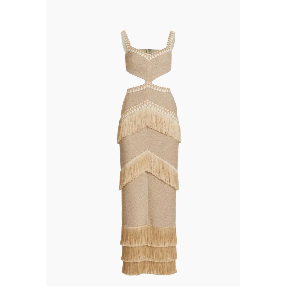 Metallic Knit Maxi Dress with Fringe Trim NWT - Picture 9 of 12